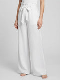 Women's Summer High-Waist Ruffle Tie-Belt Wide-Leg Linen Beach Pants