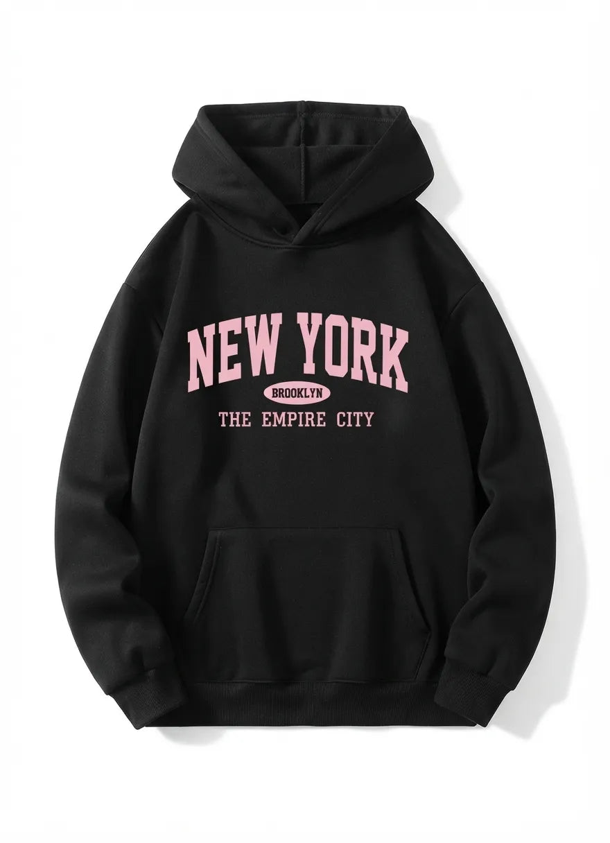 New York Brooklyn Graphic Fleece Hoodie Black