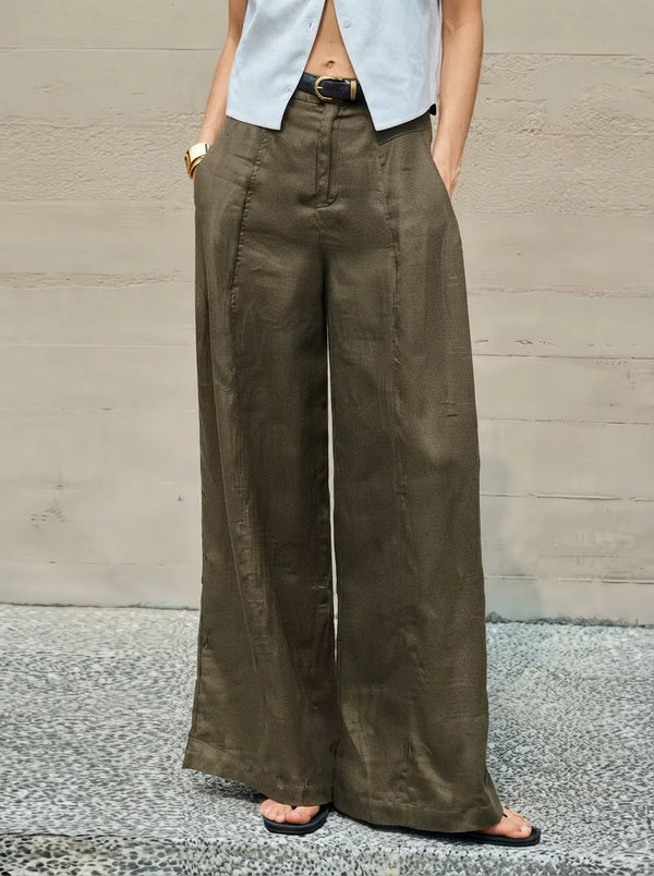 Women's High-Waisted Casual Wide-Leg Linen Pants