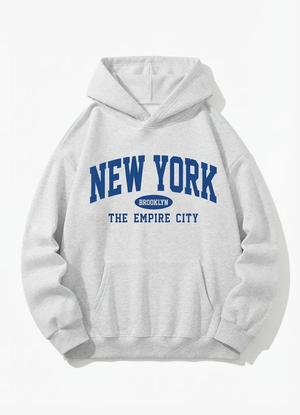 New York Brooklyn Graphic Fleece Hoodie Gray