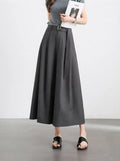 Women's High-Waisted Elegant Belted Pleated Wide-Leg Culottes