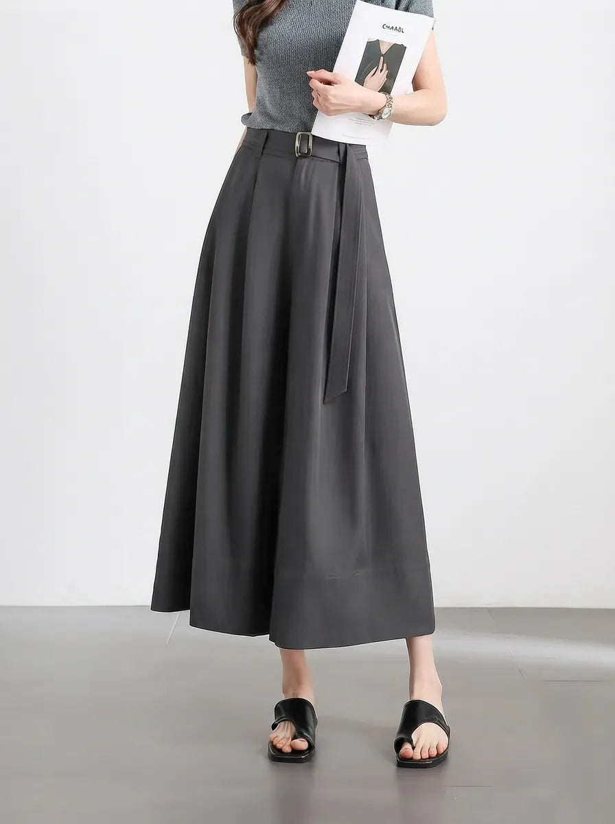 Women's High-Waisted Elegant Belted Pleated Wide-Leg Culottes