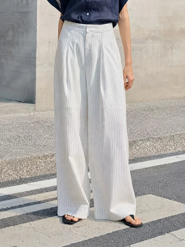 Women's High-Waisted Striped Wide-Leg Casual Trousers