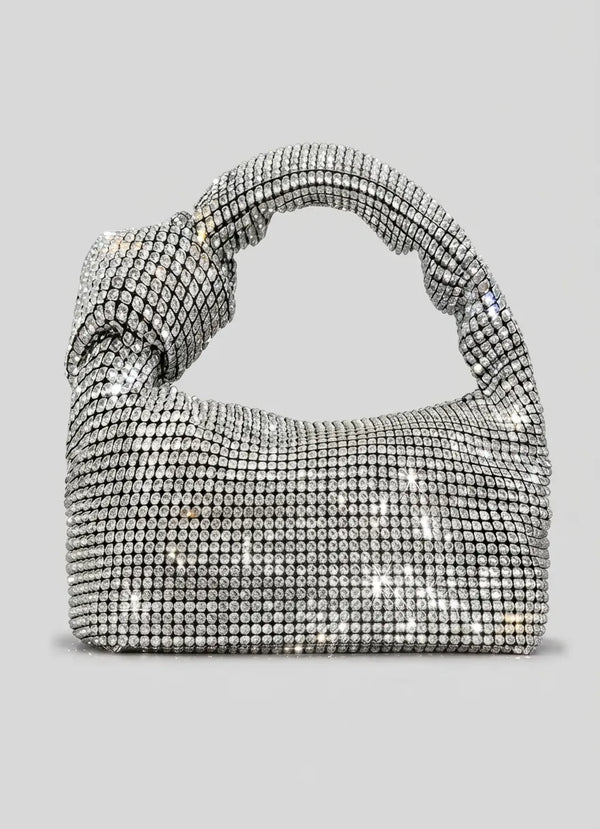 Handle Rhinestones Knot Evening Bags Silver Crystal