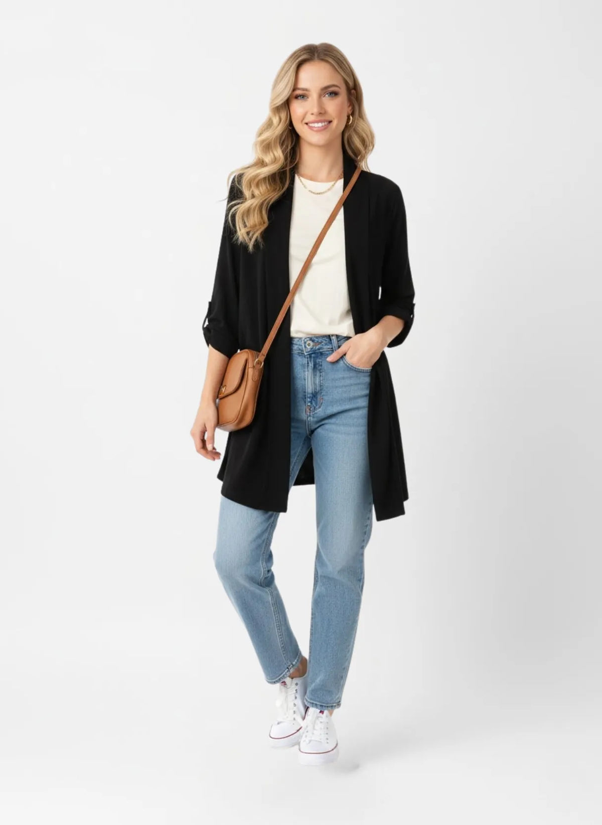 La Milano Roll-Up Sleeve Cardigan Black