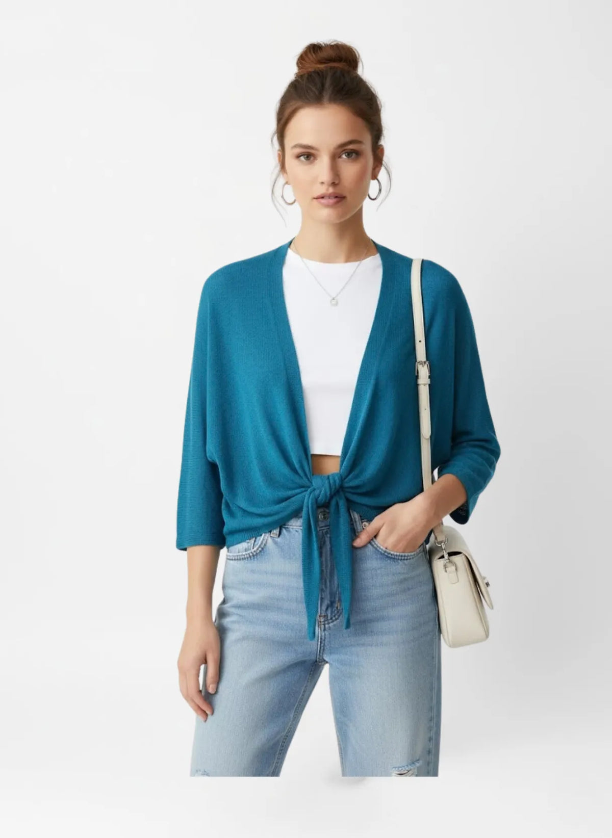 La Milano ShowMall Tie-Front Cardigan Crystal Teal