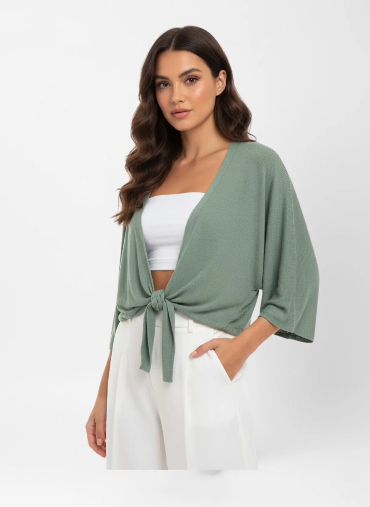 La Milano ShowMall Tie-Front Cardigan `Dusty Teal