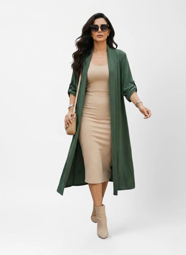 La Milano Long Roll-Up Sleeve Cardigan Green