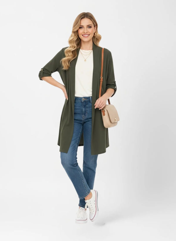 La Milano Roll-Up Sleeve Cardigan Green