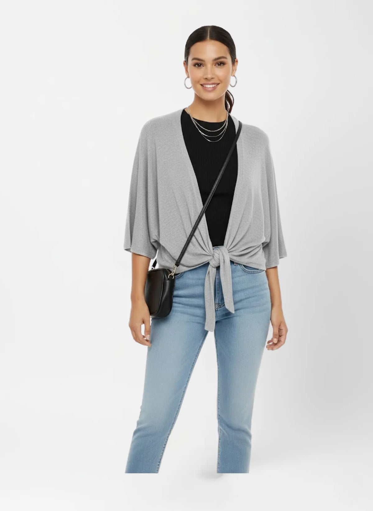 La Milano ShowMall Tie-Front Cardigan Gray