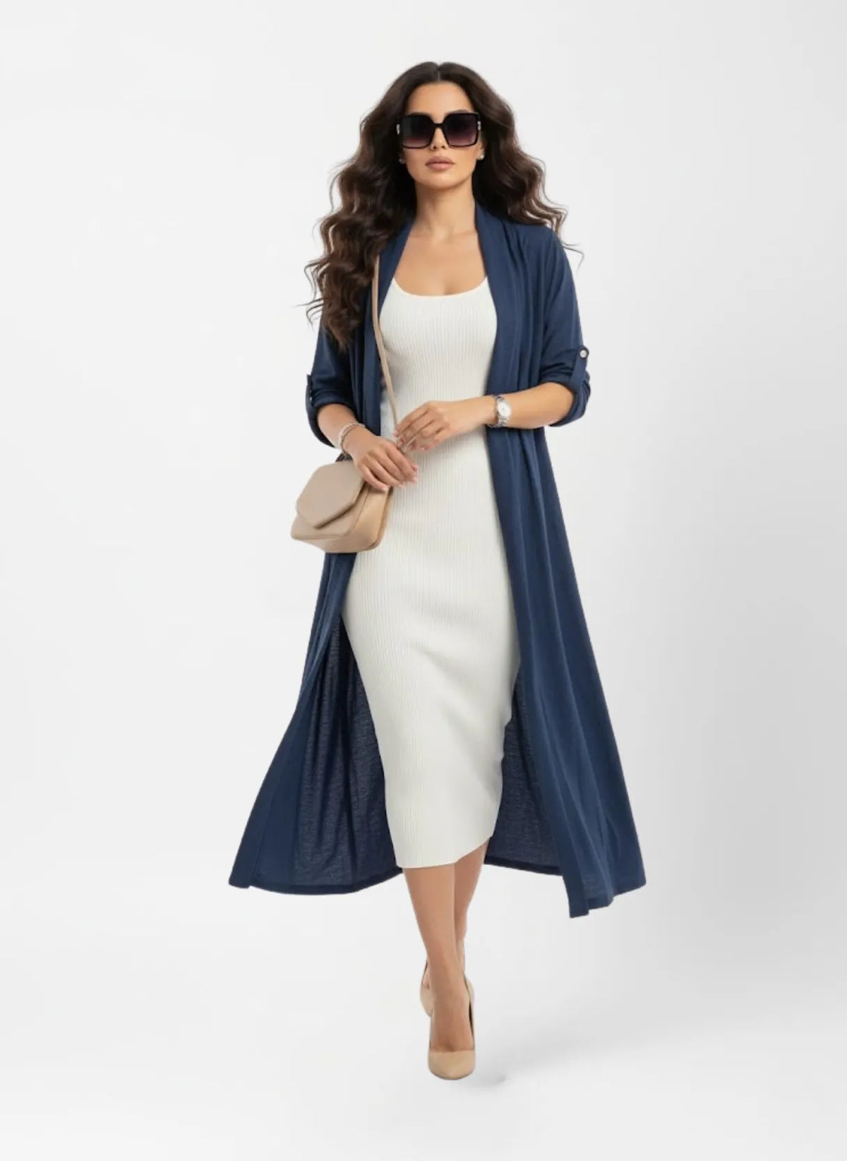 La Milano Long Roll-Up Sleeve Cardigan Navy Blue
