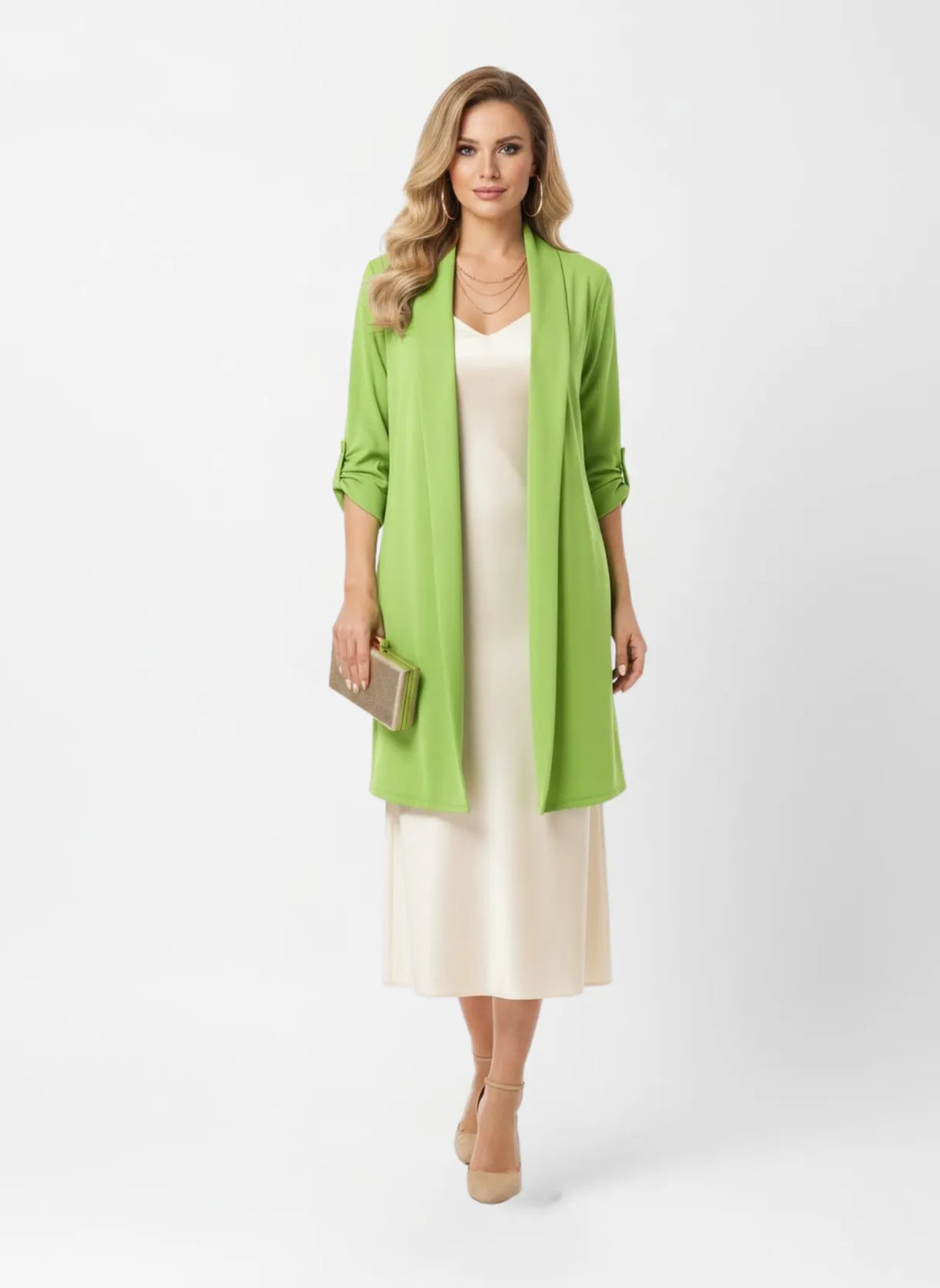 La Milano Roll-Up Sleeve Cardigan Parrot Green