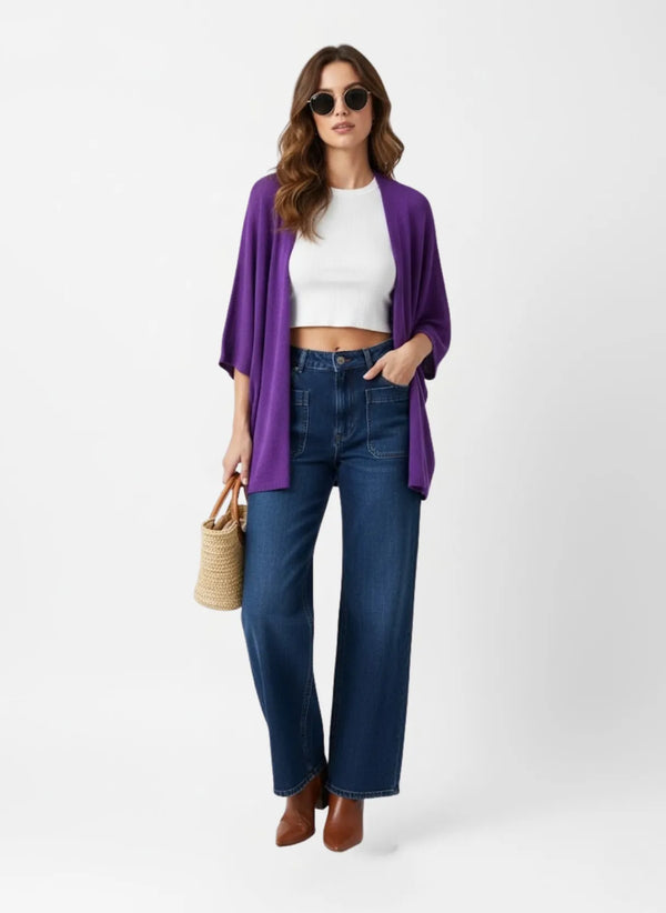 La Milano Dolman-Sleeve Cardigan Purple